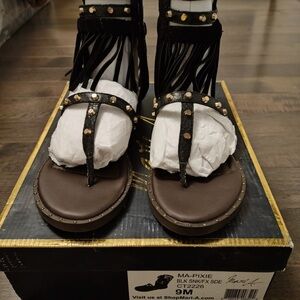 Ma-Pixie Black and Brown Gladiator Sandals with Leather Straps